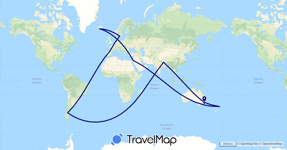 TravelMap itinerary: driving in Argentina, Australia, Spain, Iceland, Jordan, Nepal, New Zealand, Sweden (Asia, Europe, Oceania, South America)